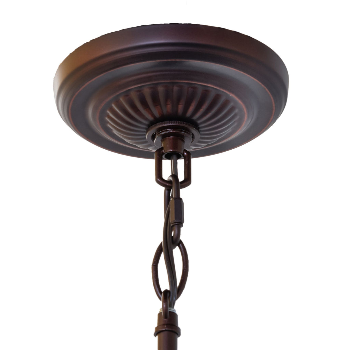 Canopy and chain detail of the Tiffany Fishscale Pendant.