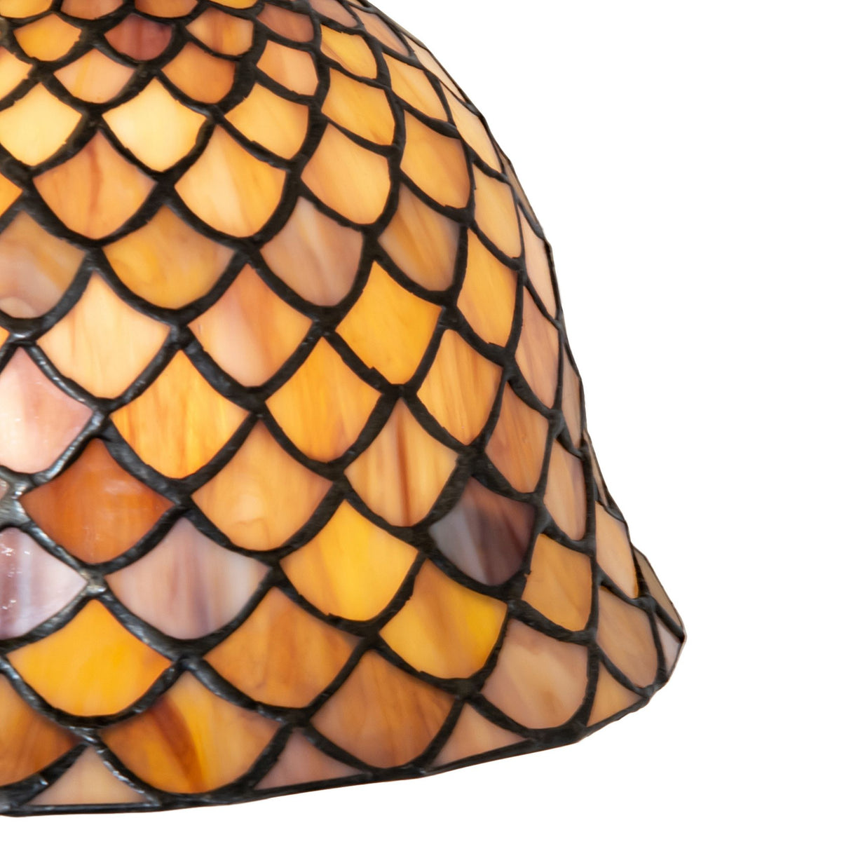 Close-up of stained glass detailing on the Tiffany Fishscale Pendant.
