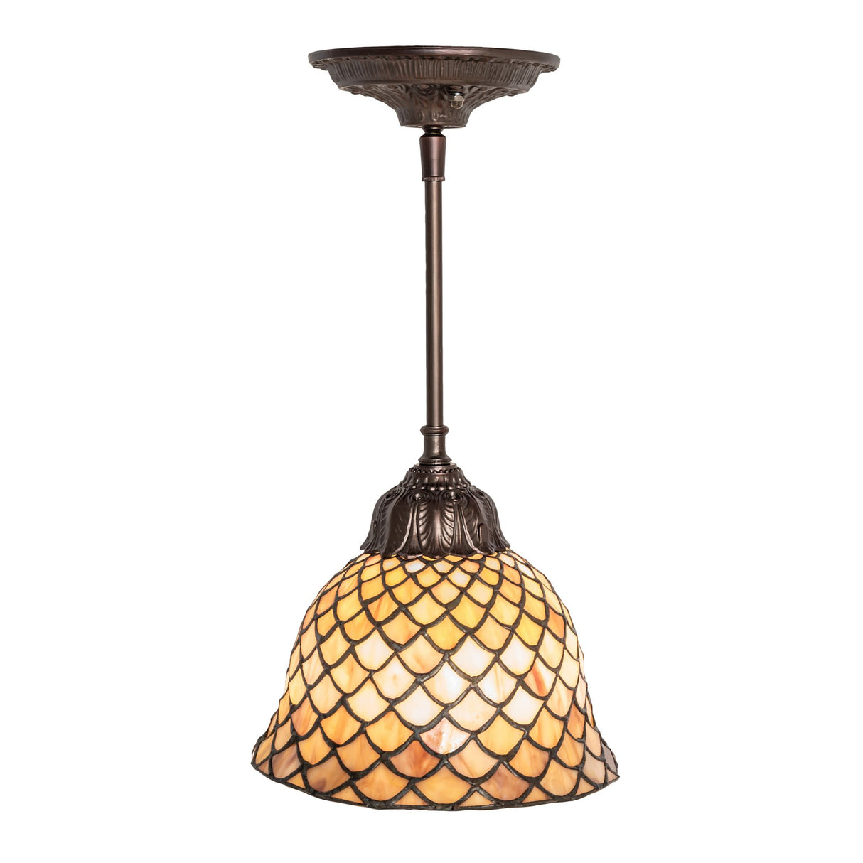 Front angle view of Tiffany Fishscale Mini Pendant.