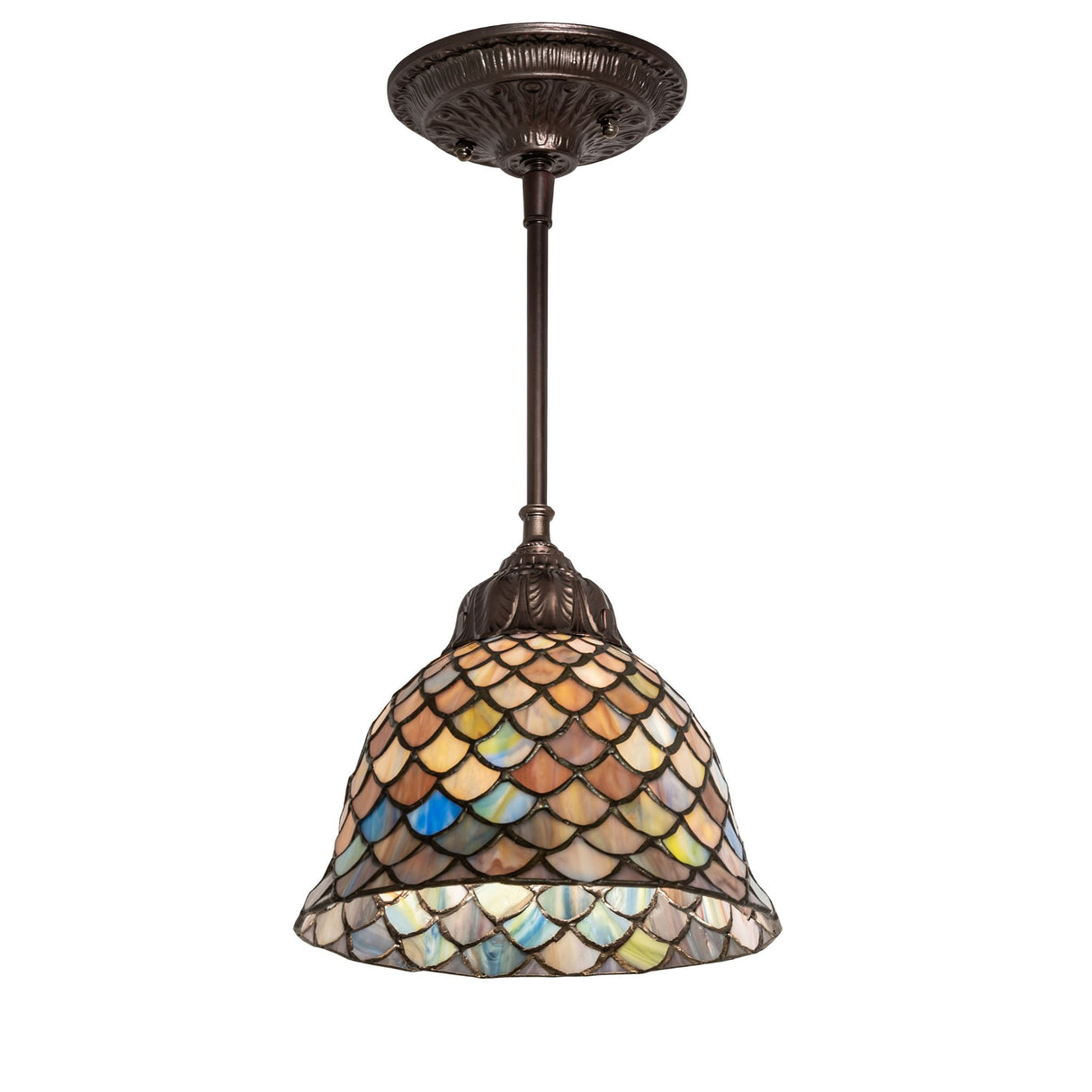 Tiffany Fishscale Mini Pendant featuring colorful glass pattern.