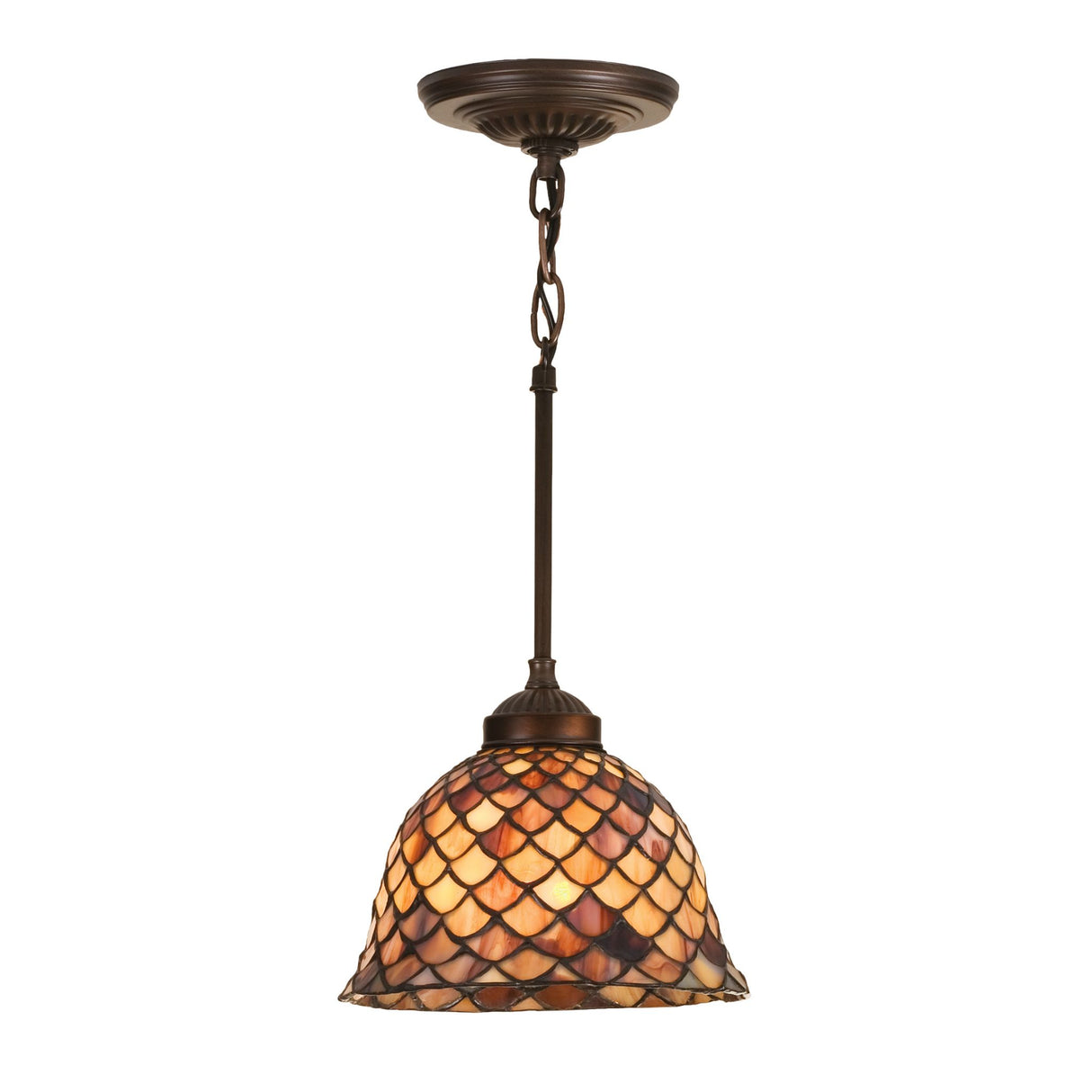 Tiffany Fishscale Mini Pendant with Mahogany Bronze hardware.