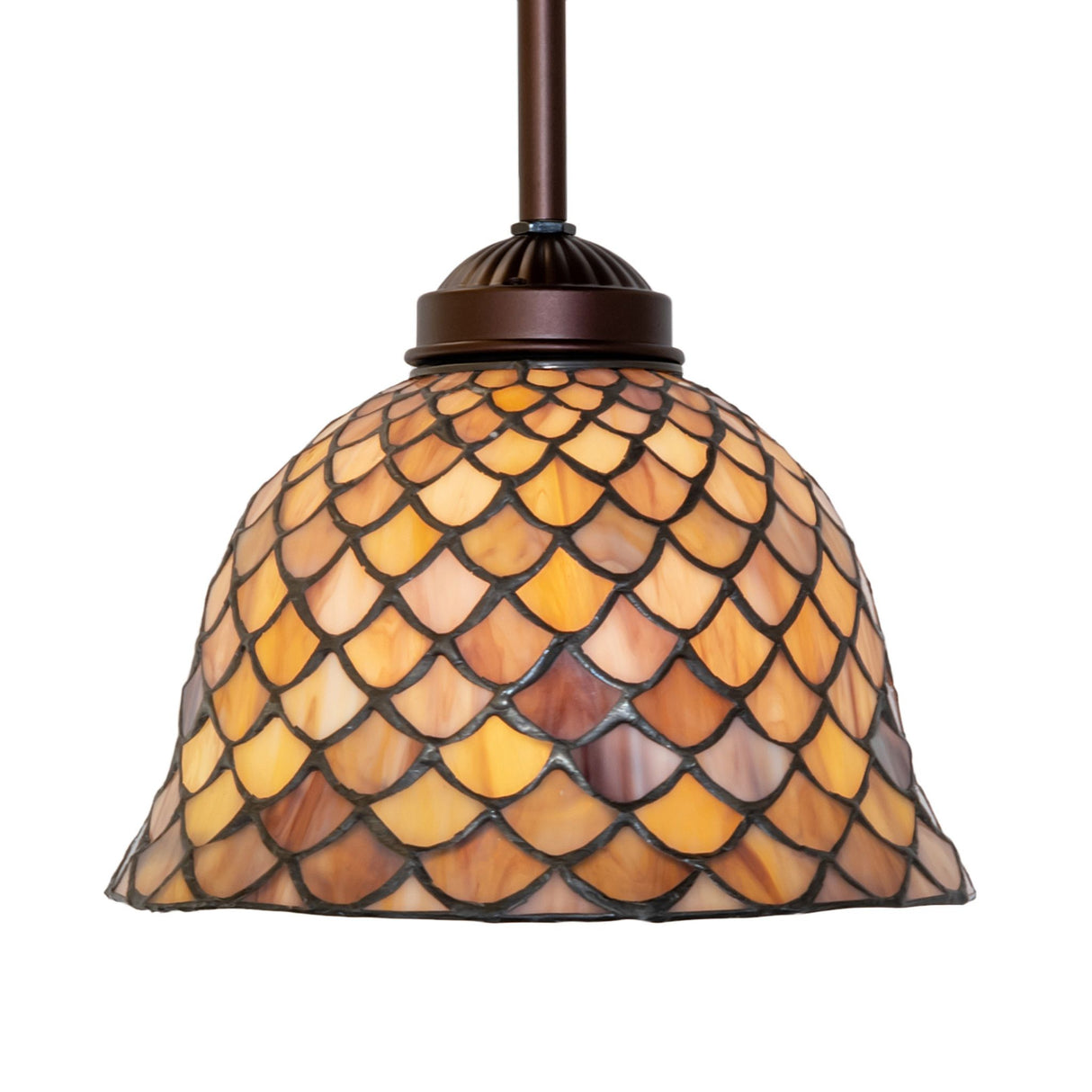Side view of Tiffany Fishscale Mini Pendant with bronze finish.