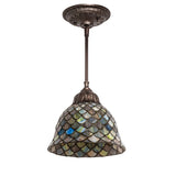 Unlit Tiffany Fishscale mini pendant showcasing handcrafted stained glass.