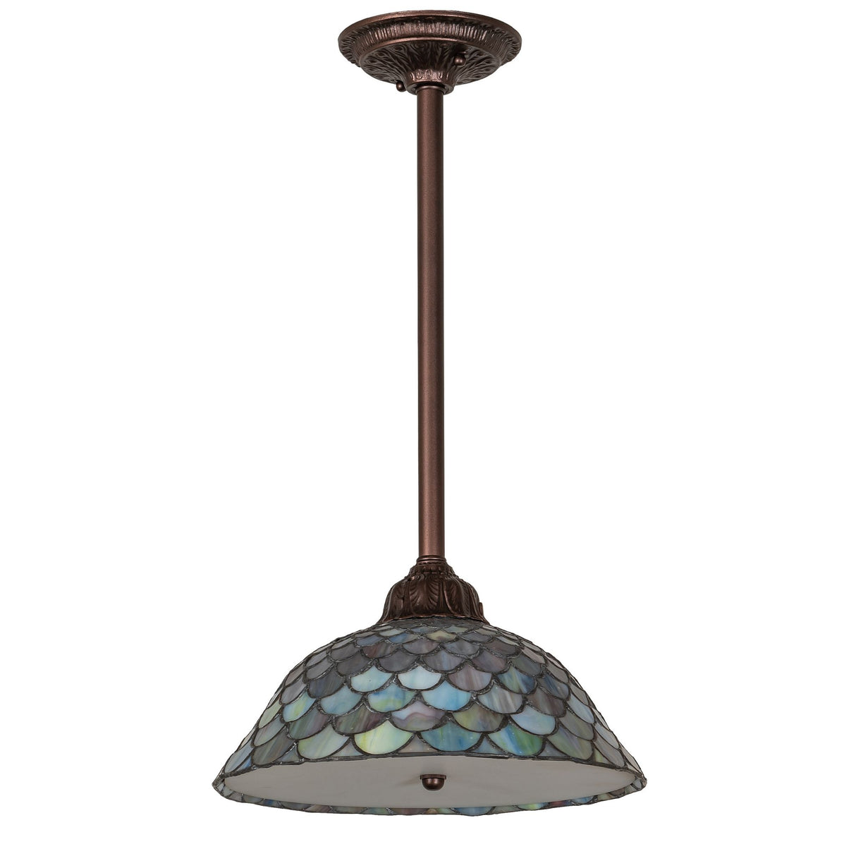 unlit tiffany fishscale pendant showing intricate fishscale design.