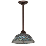 unlit tiffany fishscale pendant showing intricate fishscale design.