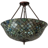 Side view highlighting the Tiffany fishscale semi-flushmount design.