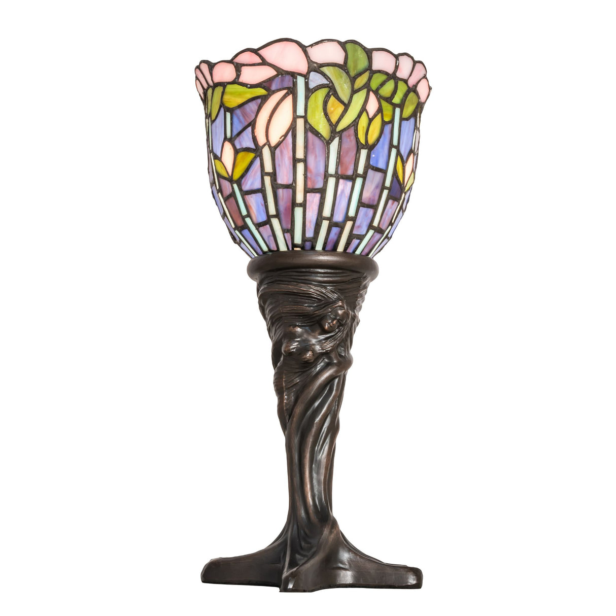Close-up of the glass top detail on the Tiffany Flowering Lotus Mini Lamp.