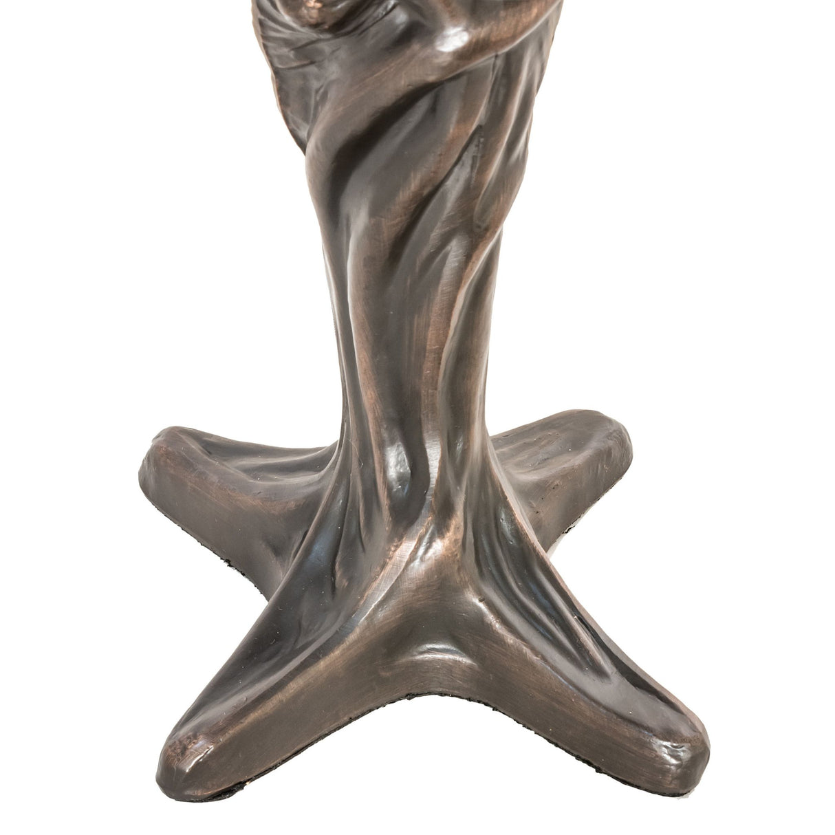 Close-up of the bronze sculpted base of the Tiffany Flowering Lotus Mini Lamp.
