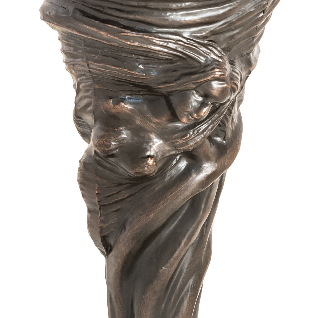 Detailed view of the sculpted woman's figure on the base of the Tiffany Flowering Lotus Mini Lamp.