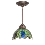 Front view of unlit Tiffany Honey Locust mini pendant with intricate stained glass design.