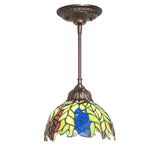 Full view of Tiffany Honey Locust Mini Pendant with stained glass dome.