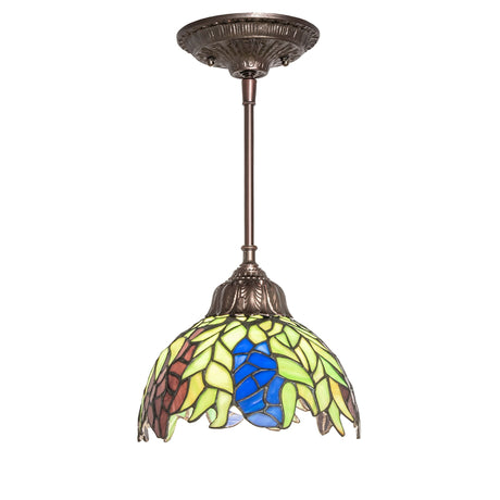 Full view of Tiffany Honey Locust Mini Pendant with stained glass dome.