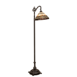 Tiffany-style Ilona bridge arm floor lamp illuminated.