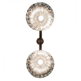Bottom view of the Tiffany Jeweled Peacock Island Pendant showing the detailed stained glass pattern.