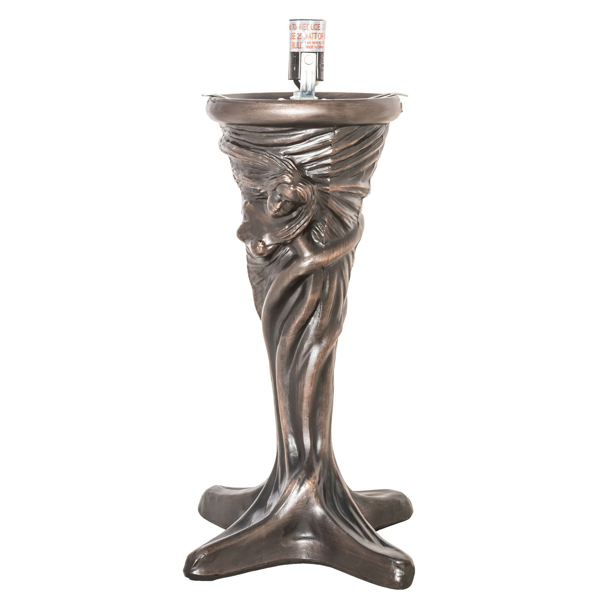 Sturdy Mahogany Bronze base of the Tiffany Jeweled Peacock Mini Lamp with elegant sculpted details.