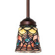 Colorful Tiffany-style mini pendant with peacock feather design.