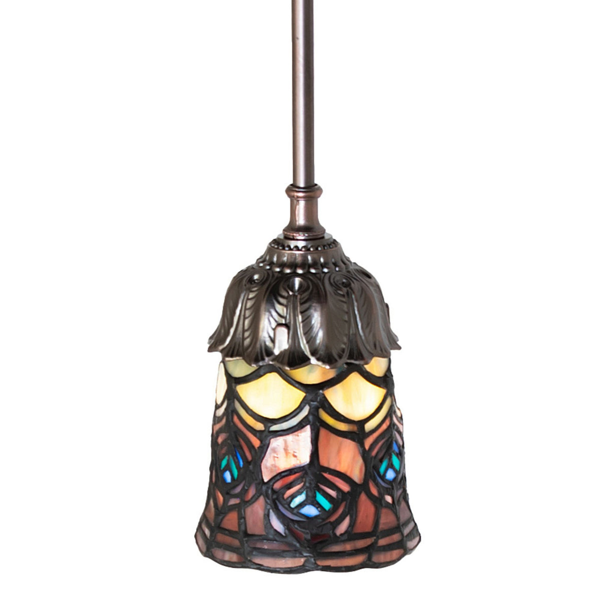 Tiffany Peacock Feather Mini Pendant - Elegant stained glass light fixture.