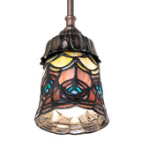 Bottom view of Tiffany Peacock Feather Mini Pendant displaying the light bulb.