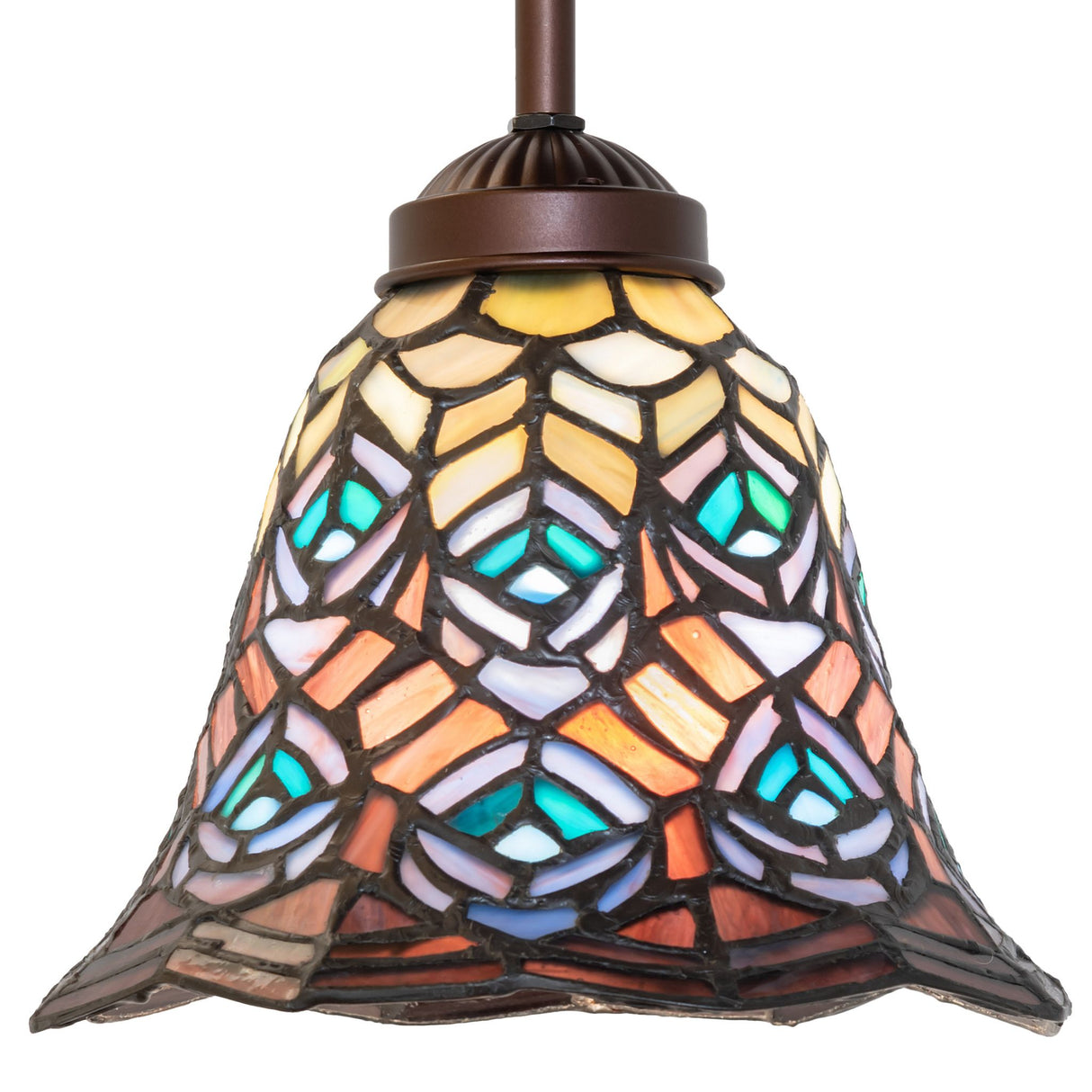 Close-up of Tiffany Mini Pendant showcasing intricate stained glass.
