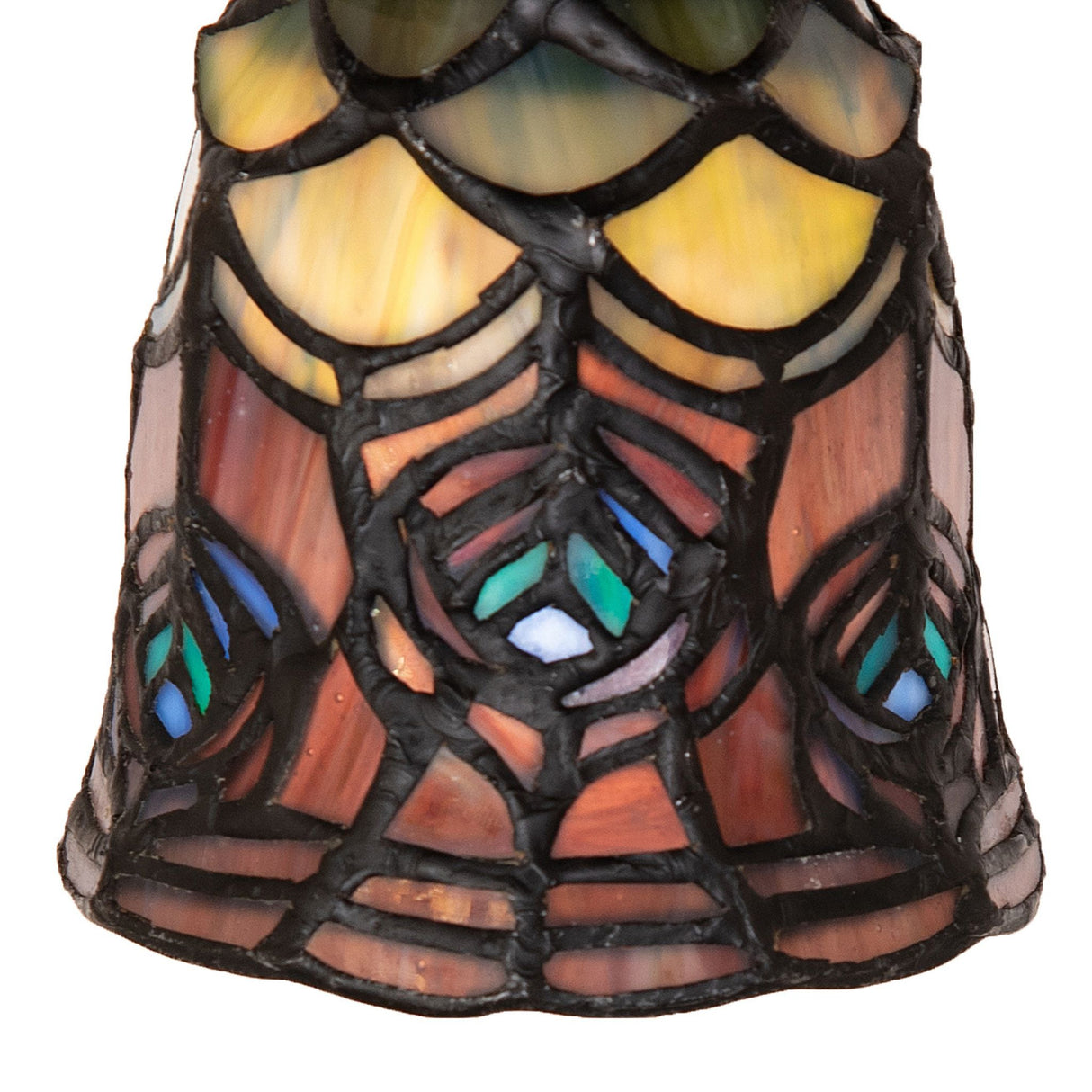 Detailed look at the stained glass pattern of the pendant shade.