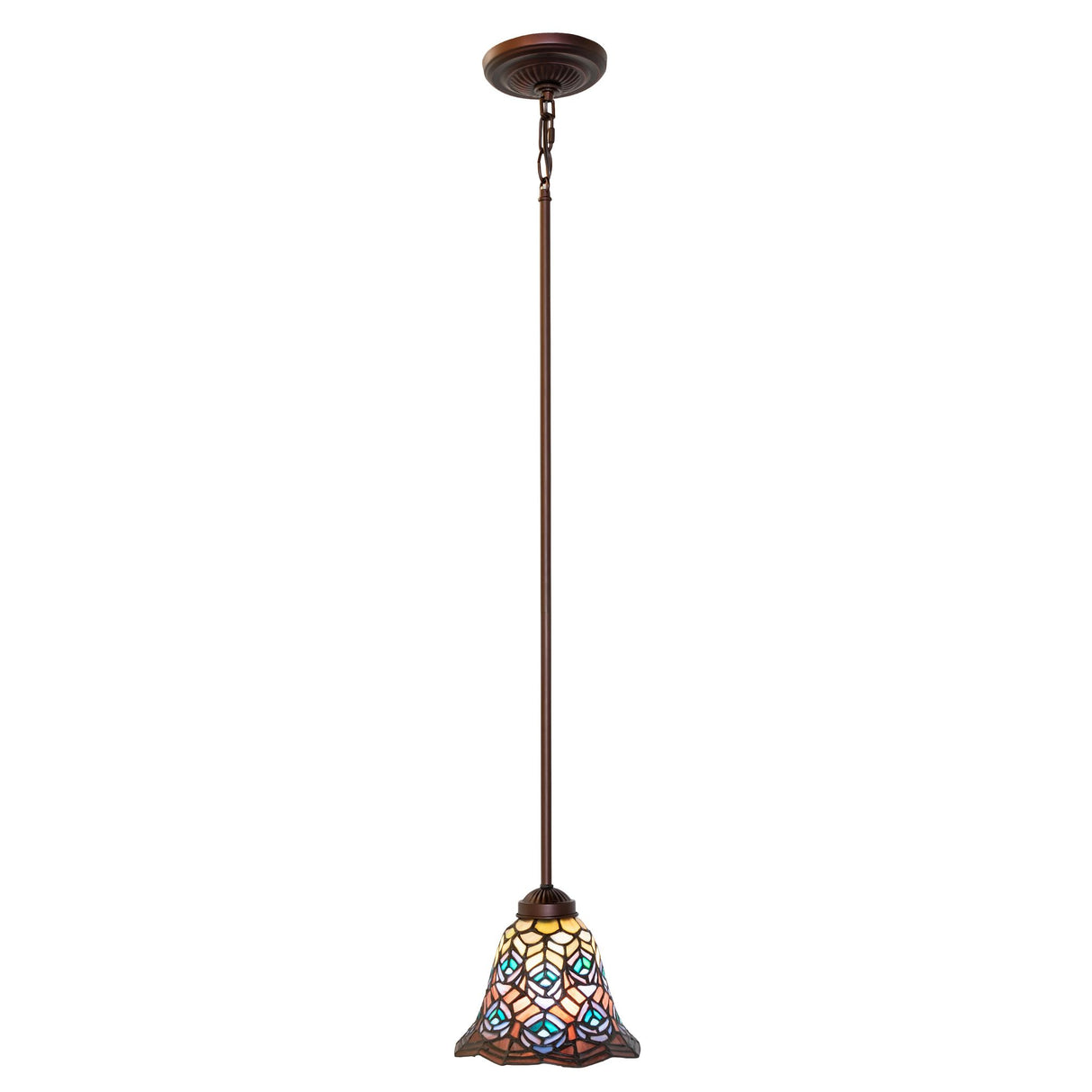 Hanging Tiffany Pendant light with a mahogany bronze finish.