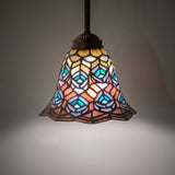 Illuminated Tiffany Mini Pendant with colorful stained glass.