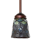 Unlit Tiffany mini pendant with intricate peacock feather glasswork.