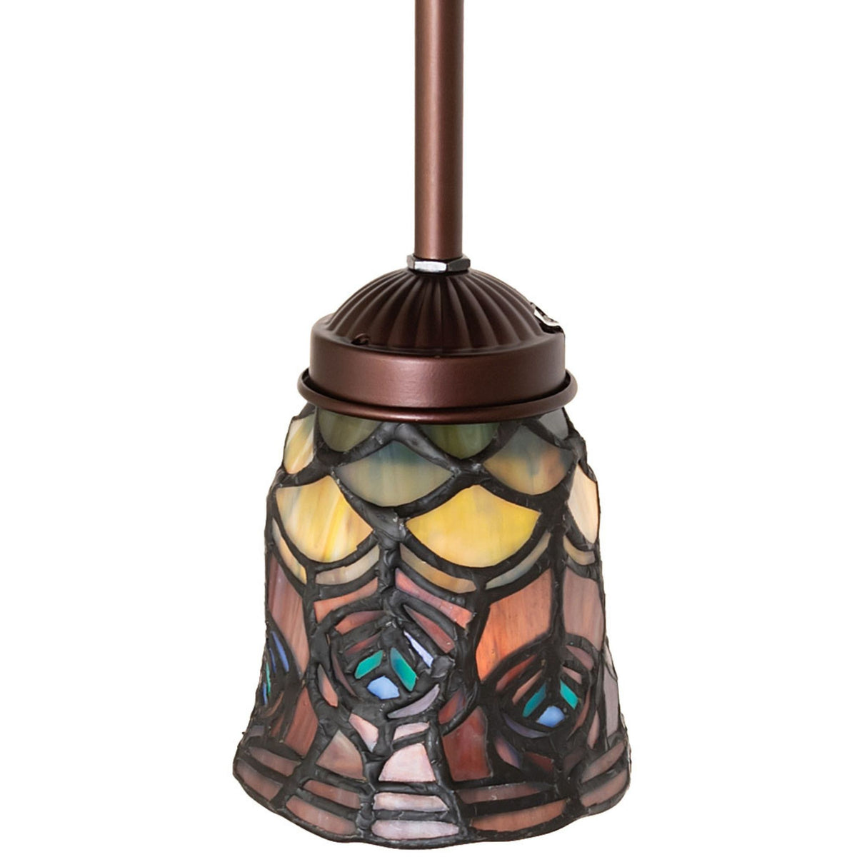 Side view of Tiffany-style mini pendant with colorful stained glass.