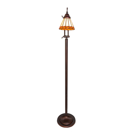 Front view of Tiffany Prairie Mission adjustable floor lamp glowing softly.