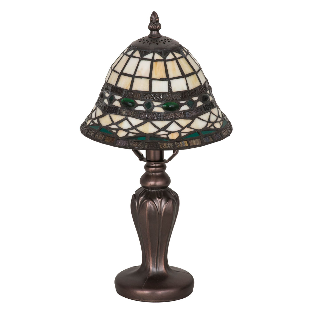 Tiffany Roman Mini Lamp with stained glass shade and bronze base.