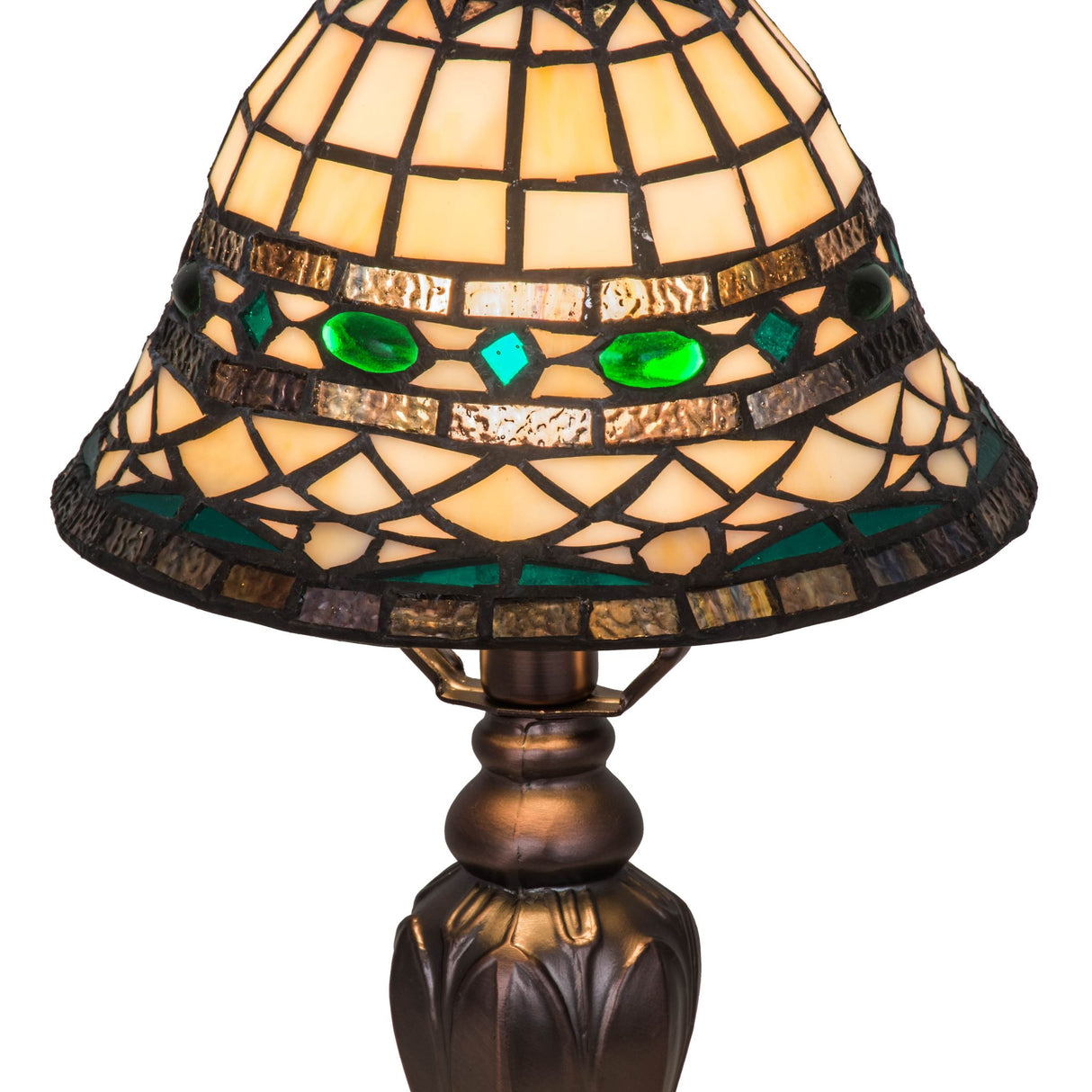 Close-up detail of Tiffany Roman Mini Lamp's stained glass pattern.