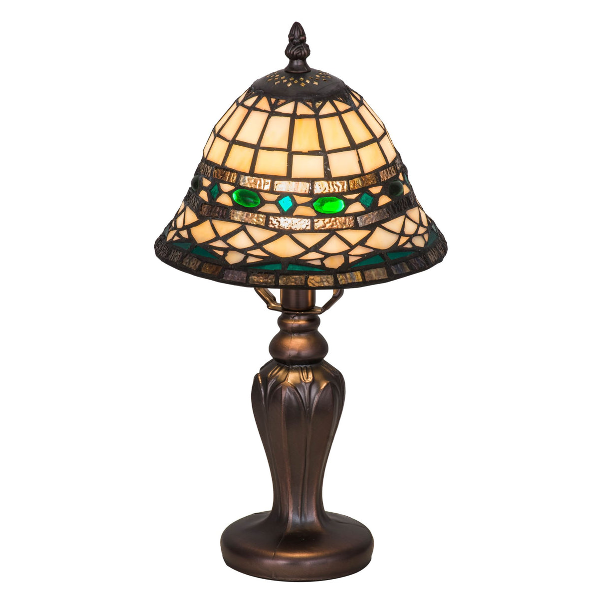 Front-facing Tiffany Roman Mini Lamp with decorative bronze base.