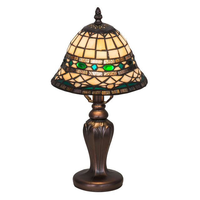 Front-facing Tiffany Roman Mini Lamp with decorative bronze base.