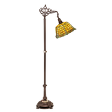 Side view of Shell & Diamond Tiffany bridge arm floor lamp.