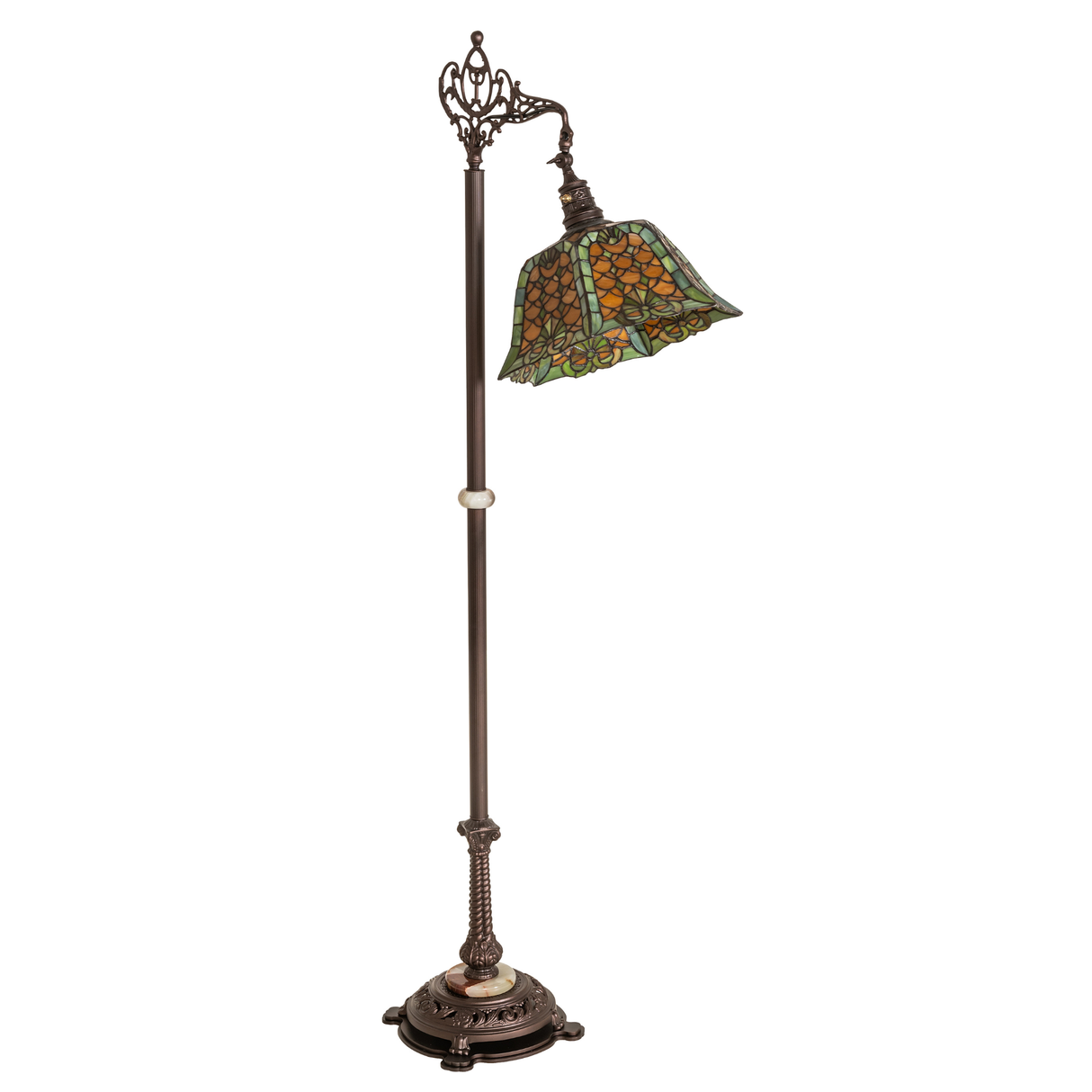 Full front view of the Tiffany Shell & Diamond floor lamp unlit.