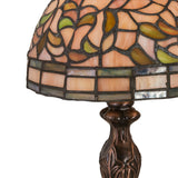 Detailed view of stained glass shade on tiffany turning leaf mini lamp with copperfoil construction.