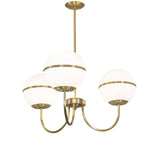 Main view of Toccata 3 light chandelier with matte white glass shades.