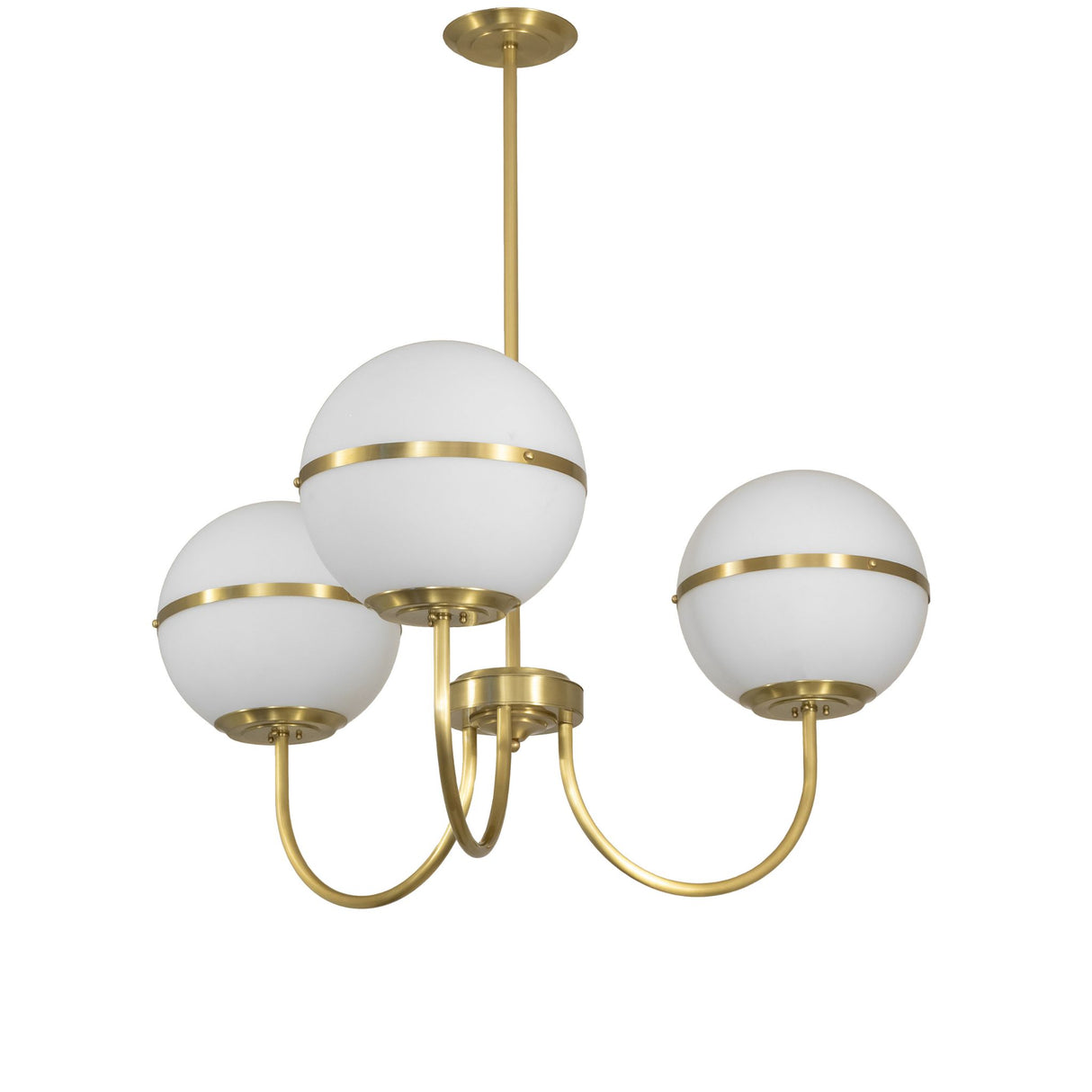 Unlit view of Toccata 3 light chandelier on white background.