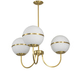 Unlit view of Toccata 3 light chandelier on white background.