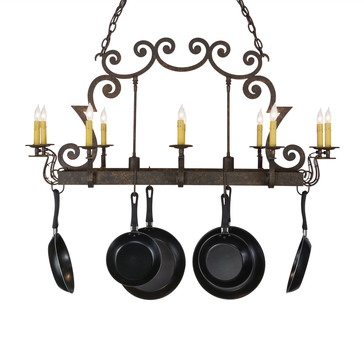Straight-on front view of 48-inch Tourelle chandelier lit.