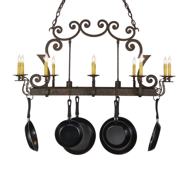 Straight-on front view of 48-inch Tourelle chandelier lit.