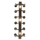Bottom view of chandelier revealing integrated downlights and decorative underside details.