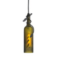 Green frosted wine bottle pendant with lighthouse etching and vine accent.