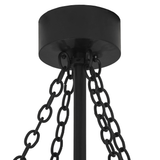 Canopy closeup showing black chain mount and metal finish.