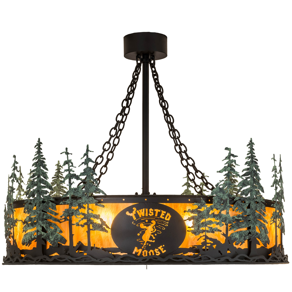 Front lit view featuring custom logo and green pine accents.