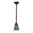 Mission-style mini pendant with turquoise, beige, and brown geometric stained glass design.