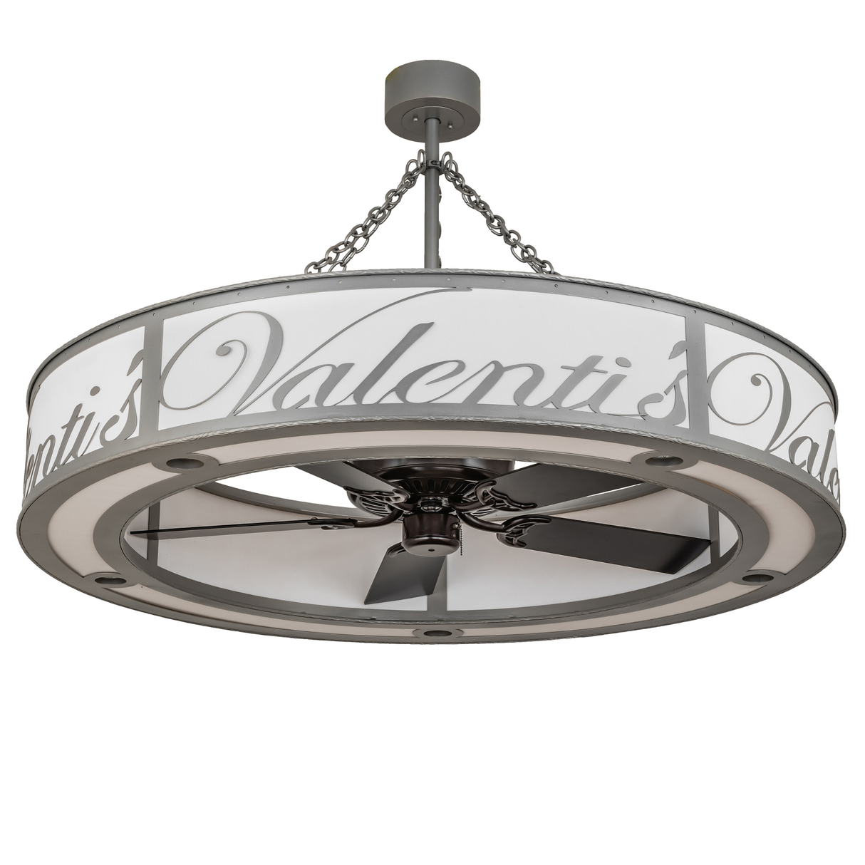Side angle showing engraved Valenti’s script and fan blades.