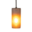 Close-up of the Venice Frosted Amber Wine Bottle Mini Pendant glowing warmly.