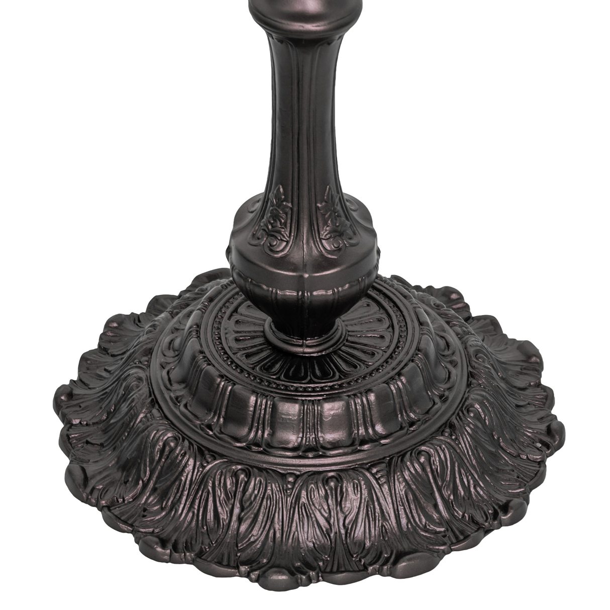 Close-up of decorative mahogany bronze lamp base.
