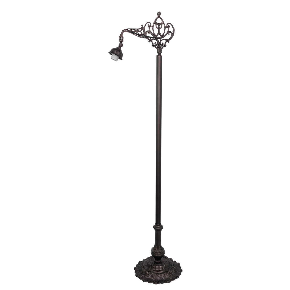Victorian bridge arm floor lamp without shade, full view.